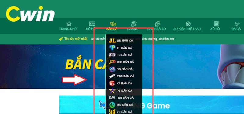 Các sảnh bắn cá nổi bật có tại nhà cái Cwin